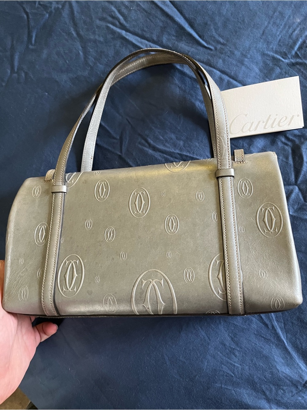 Cartier Taupe Monogram Leather Shoulder Bag with Gold Accents - Picture 2 of 7